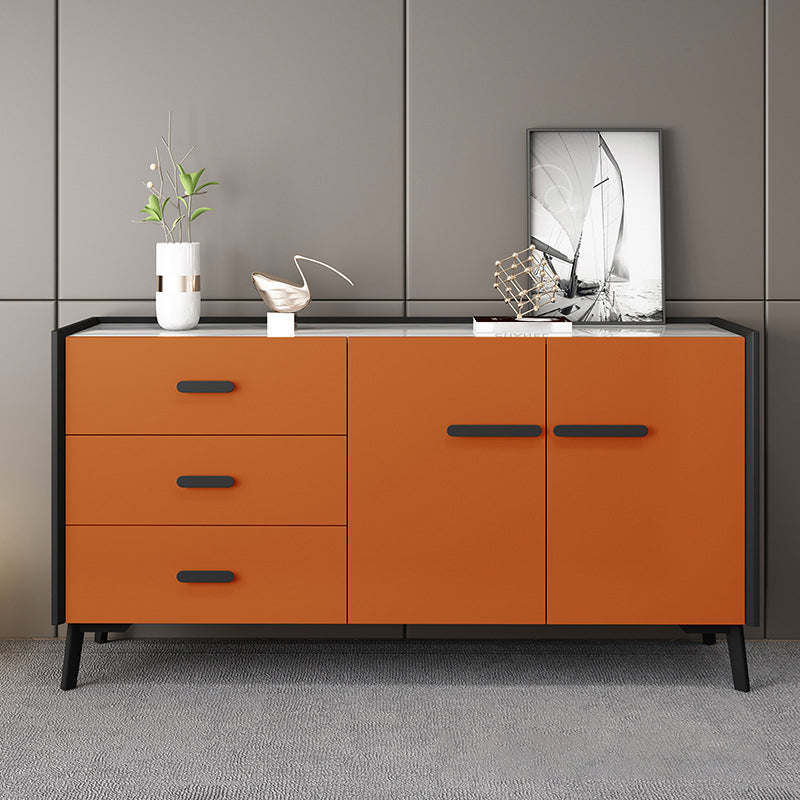 3-Drawer Pine Wood Sideboard Modern Credenza with Stone Countertop for Living Room