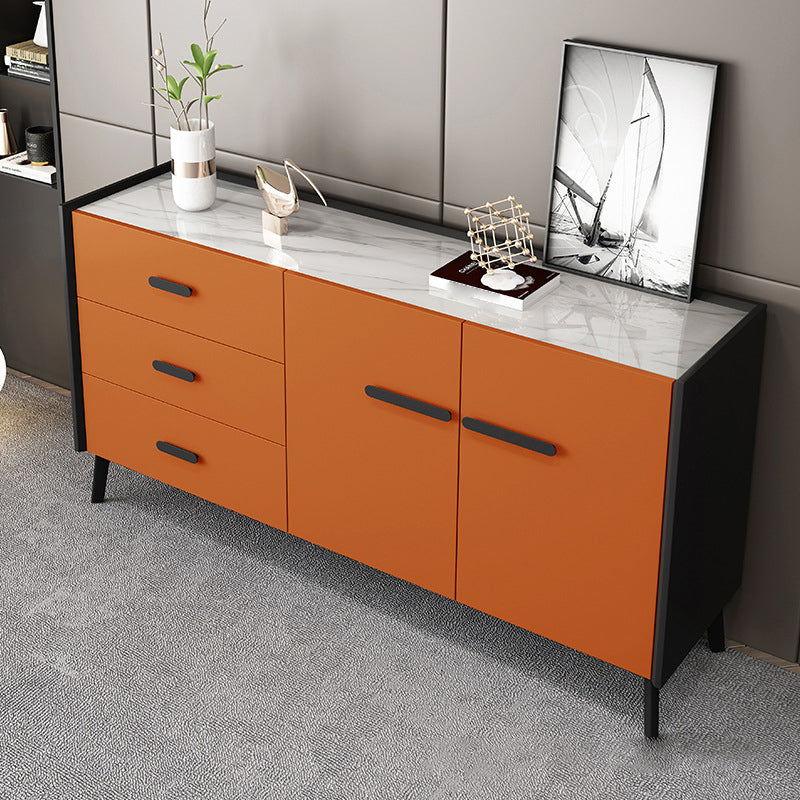 3-Drawer Pine Wood Sideboard Modern Credenza with Stone Countertop for Living Room