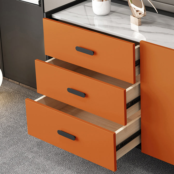 3-Drawer Pine Wood Sideboard Modern Credenza with Stone Countertop for Living Room
