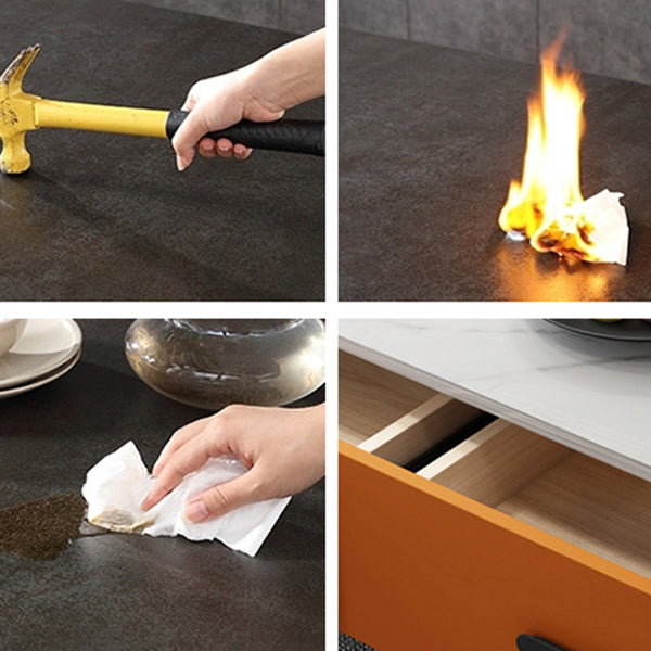 3-Drawer Pine Wood Sideboard Modern Credenza with Stone Countertop for Living Room