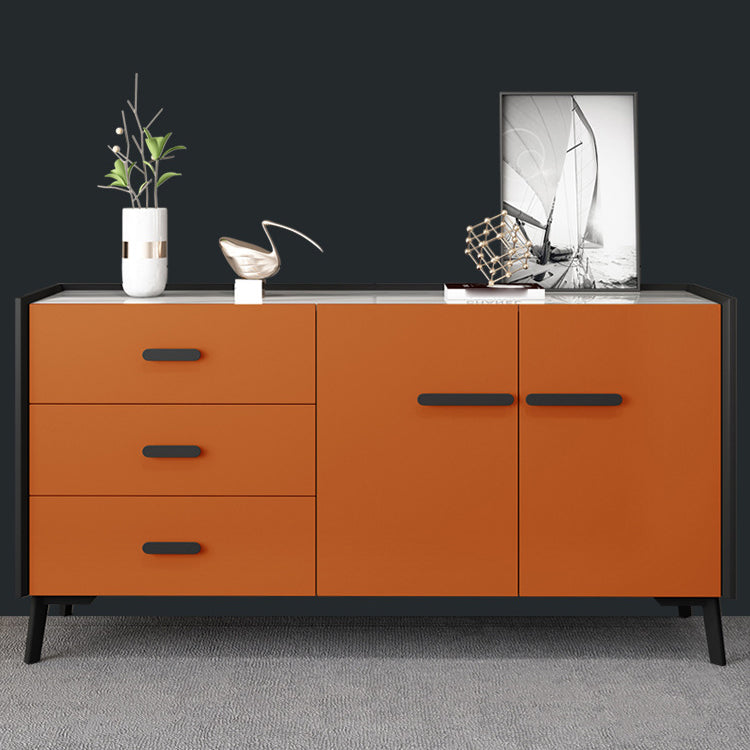 3-Drawer Pine Wood Sideboard Modern Credenza with Stone Countertop for Living Room
