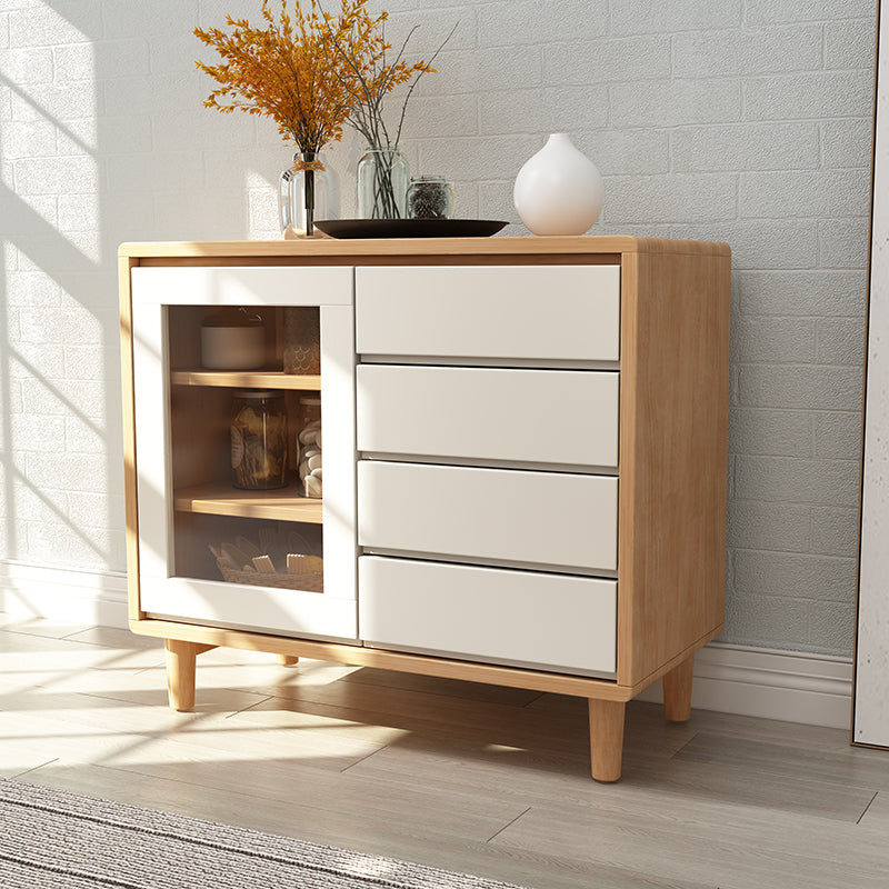 Rubber Wood Dining Room Sideboard Cabinet 35.5"L Modern Credenza with Drawers and Storage