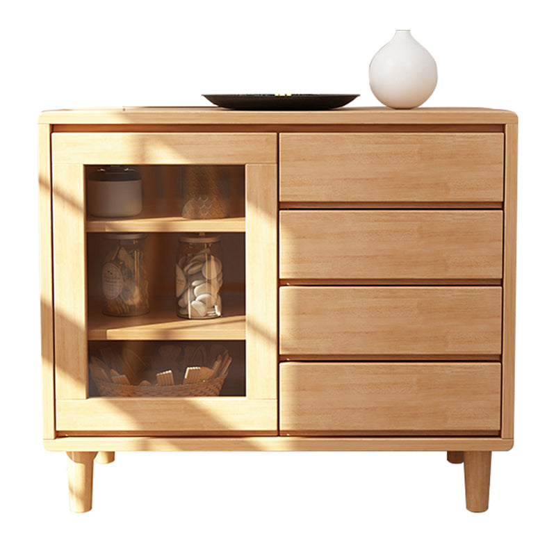 Rubber Wood Dining Room Sideboard Cabinet 35.5"L Modern Credenza with Drawers and Storage