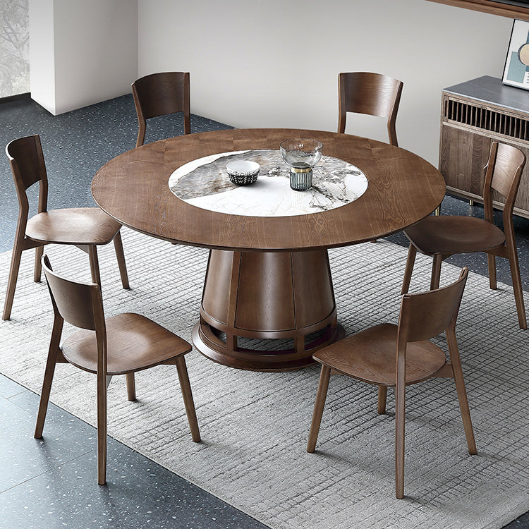 Solid Wood Dining Table Contemporary Style Round Dining Site Table with Turntable