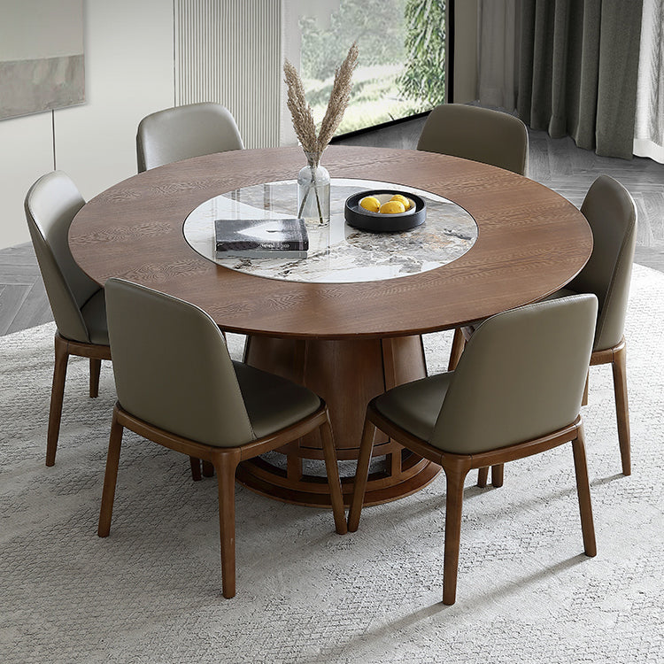 Solid Wood Dining Table Contemporary Style Round Dining Site Table with Turntable