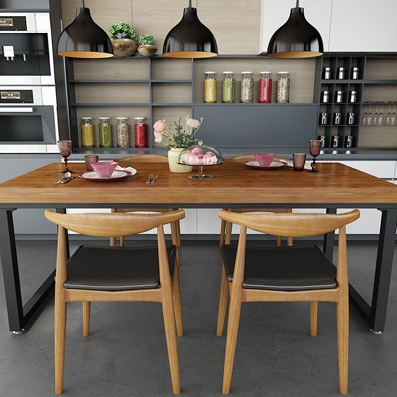 Industrial Rectangle Dining Table Solid Wood Black Iron Sled Base Dining Table