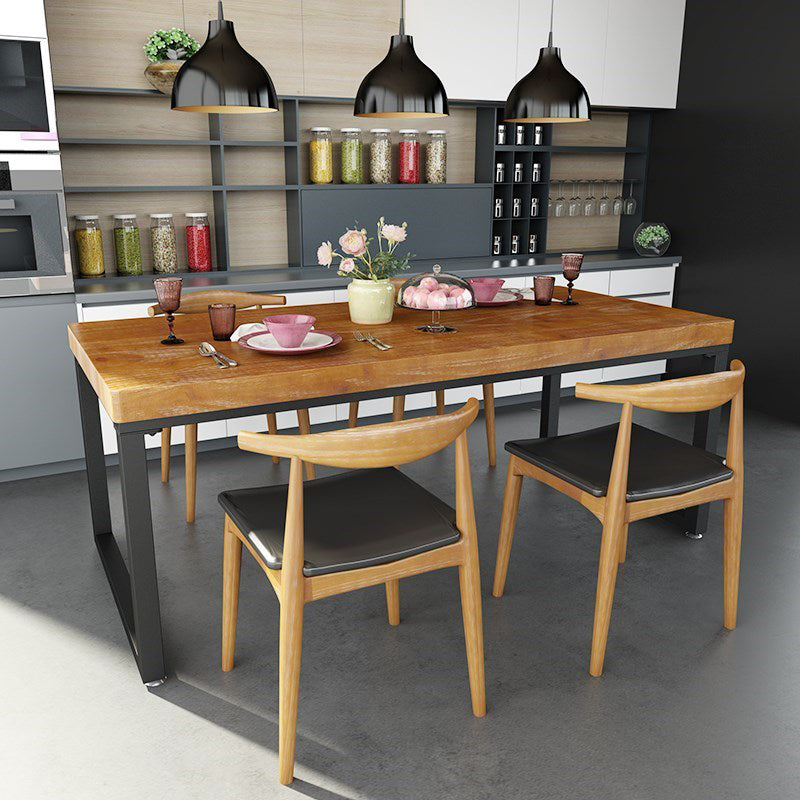 Industrial Rectangle Dining Table Solid Wood Black Iron Sled Base Dining Table
