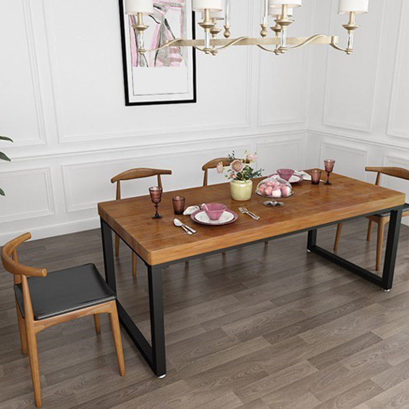 Industrial Rectangle Dining Table Solid Wood Black Iron Sled Base Dining Table