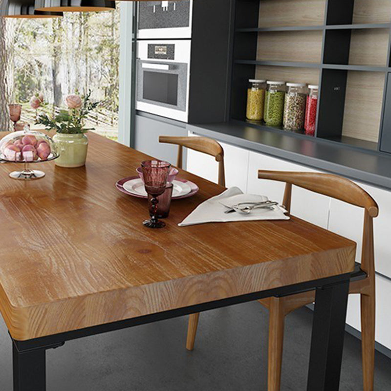 Industrial Rectangle Dining Table Solid Wood Black Iron Sled Base Dining Table