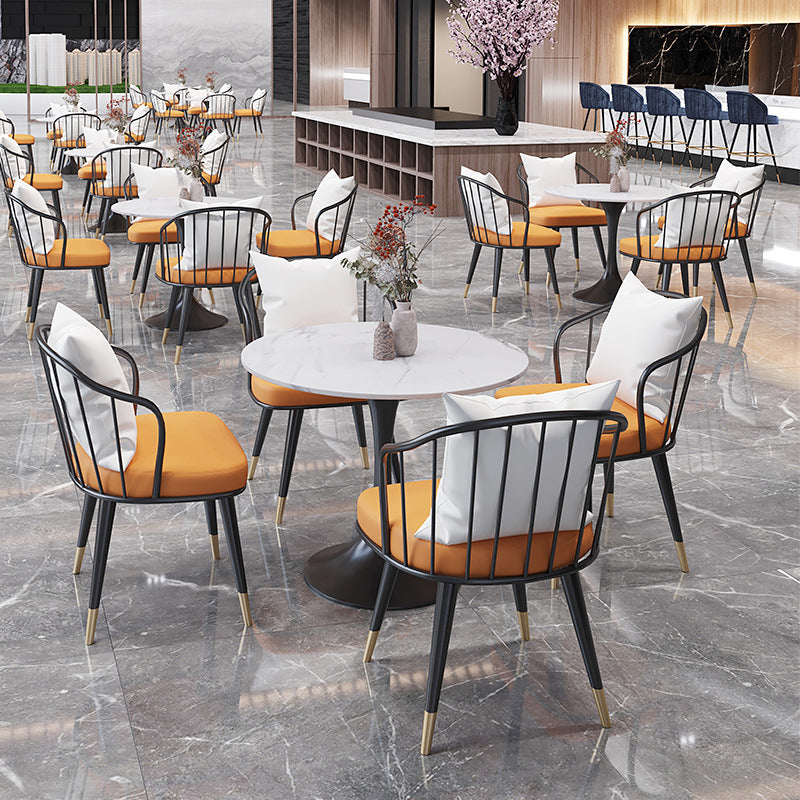 Metal Traditional Luxury Round Table White Sintered Stone Top Table with Tulip Base