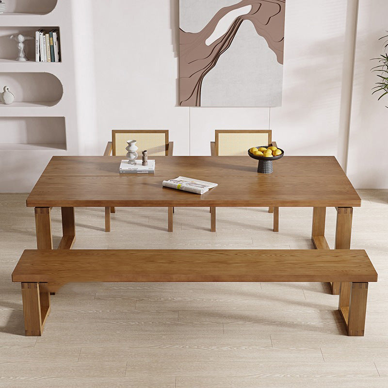 Brown Solid Wood Dining Table Modern Rectangular Furniture with Double Pedestal Base