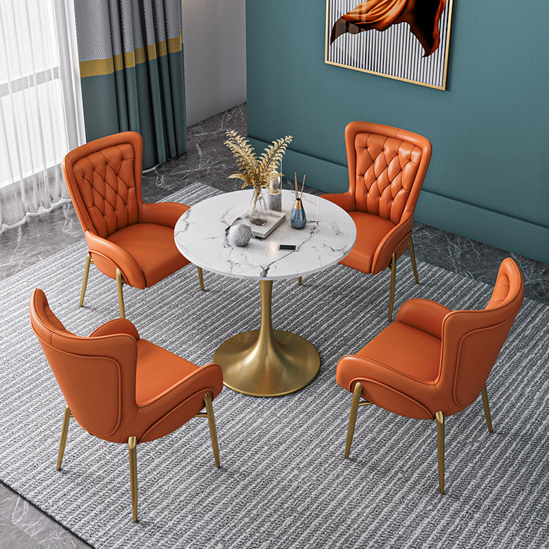 Metal Traditional Luxury Round Table Sintered Stone Table with Tulip Base