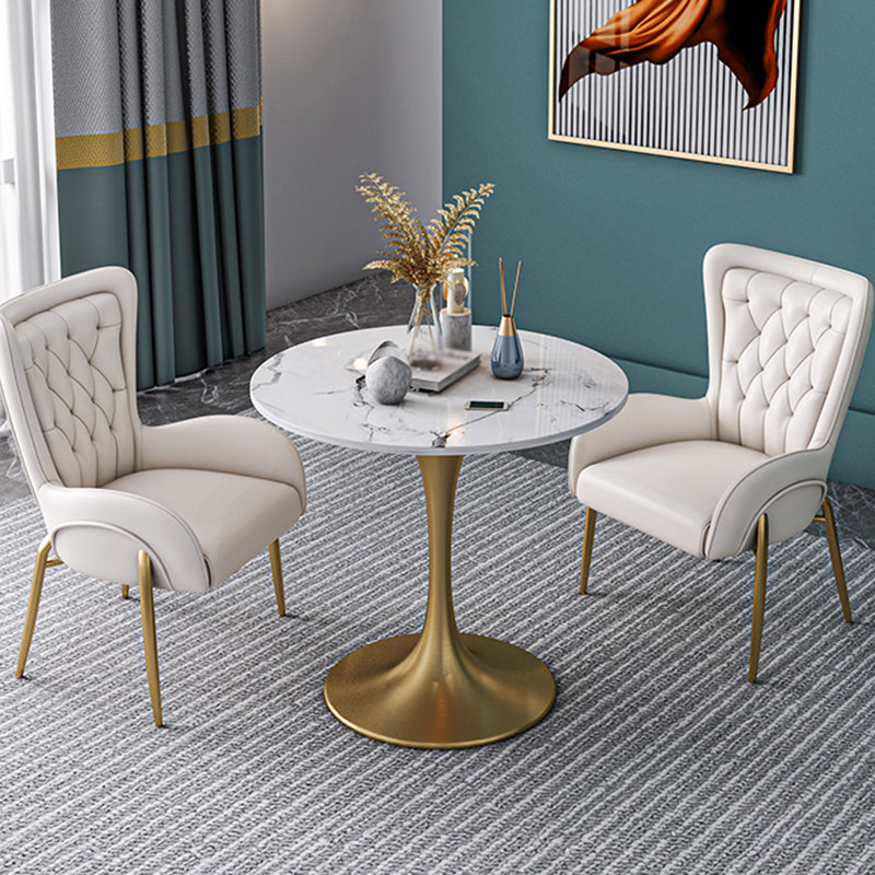 Metal Traditional Luxury Round Table Sintered Stone Table with Tulip Base