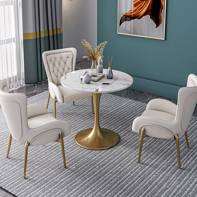 Metal Traditional Luxury Round Table Sintered Stone Table with Tulip Base