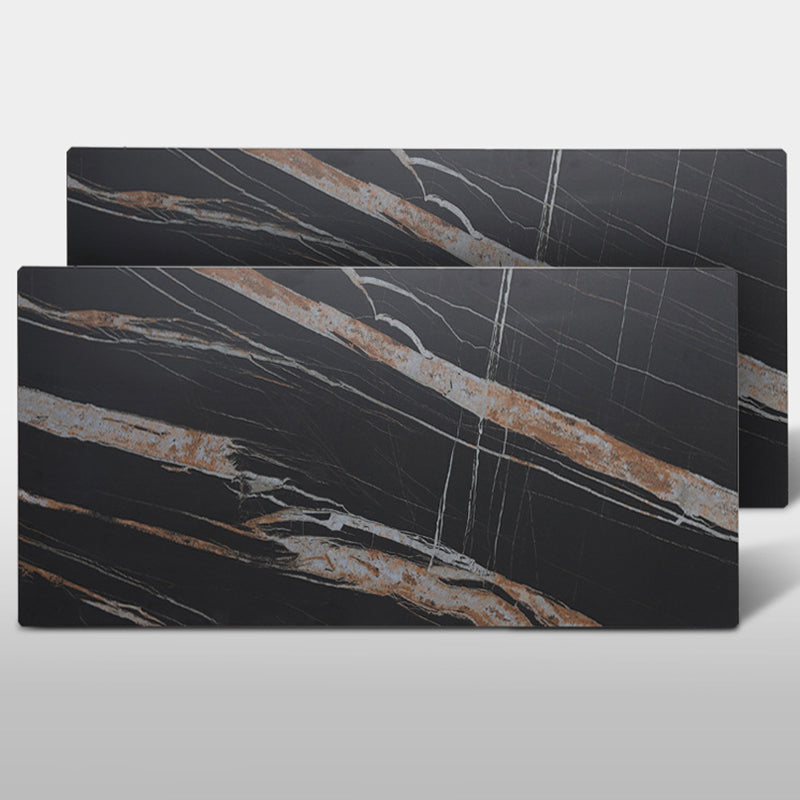 Modern Black Stone Table Rectangle Dining Room Table for Kitchen