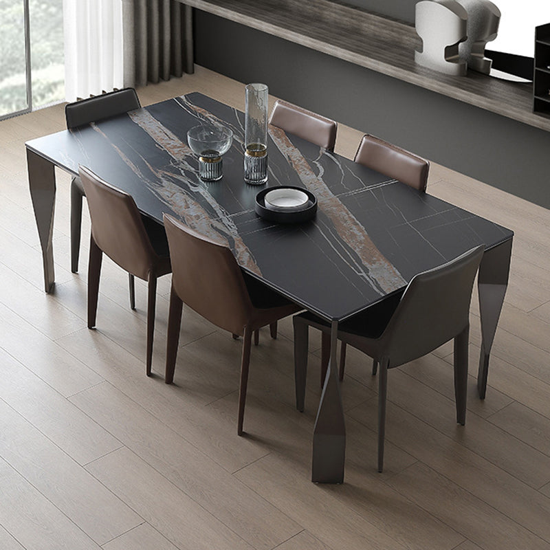 Modern Black Stone Table Rectangle Dining Room Table for Kitchen
