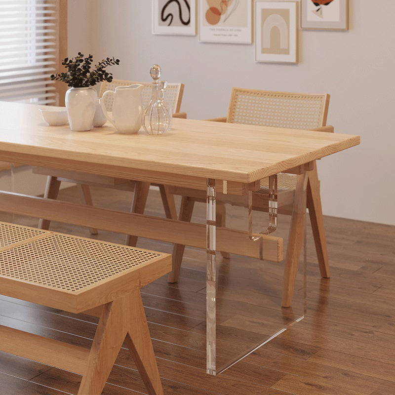 Solid Wood Trestle Base Table Modern Furniture in Natural for Restaurant