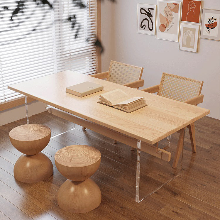 Solid Wood Trestle Base Table Modern Furniture in Natural for Restaurant