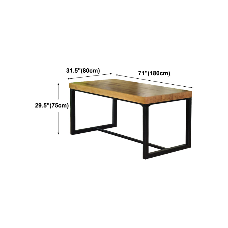Pine Wood Top Dining Table Rectangle Black Iron Trestle Base Home Table