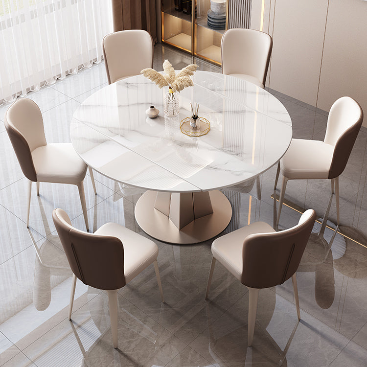 Simplicity Style Round Dining Table Stone Drop-Leaf Home Furniture