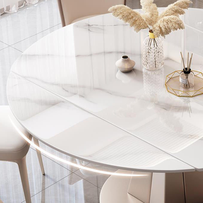 Simplicity Style Round Dining Table Stone Drop-Leaf Home Furniture