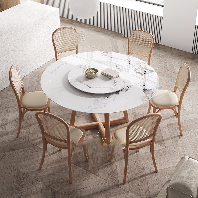 Round Dining Table Modern Stone Top Dining Table with Wood Base