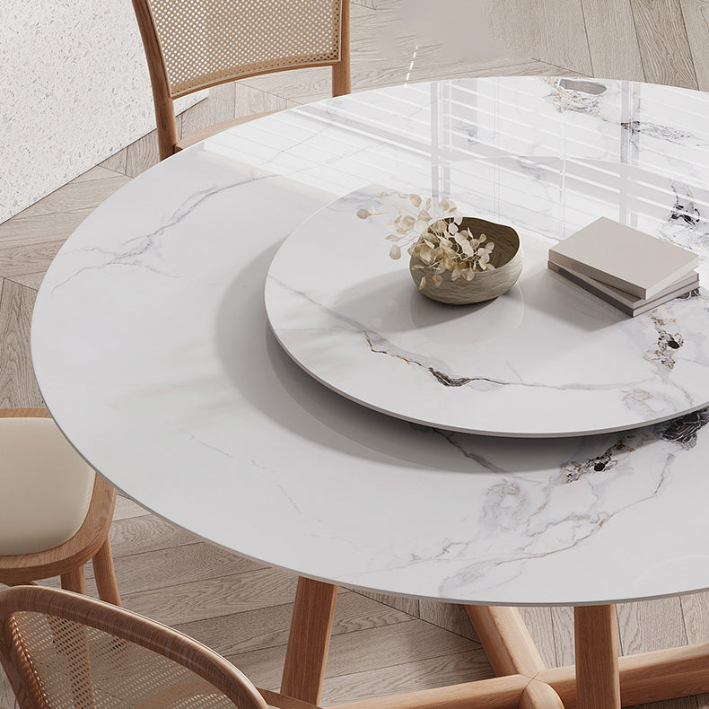 Round Dining Table Modern Stone Top Dining Table with Wood Base