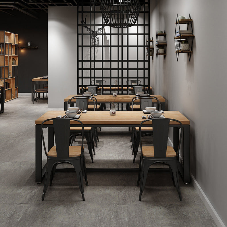 Natural Industrial Rectangle Dining Table Solid Wood Top Black Trestle Base Table