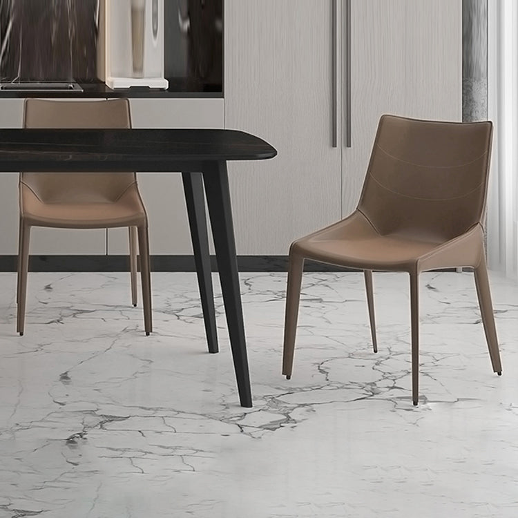 Modern Leather Dining Side Chair Solid Back Armless Side Chair