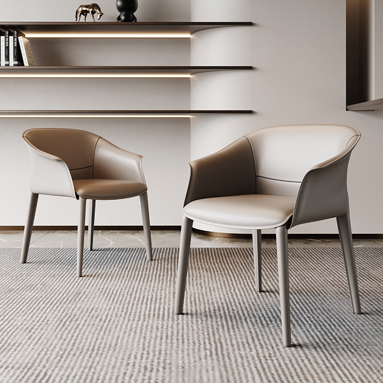 Solid Back Chairs Contemporary Design Arm Leather Dining Chair