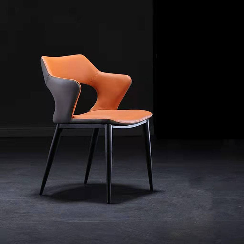 Faux Leather Side Chair Industrial Style Arm Open Back Side Chair