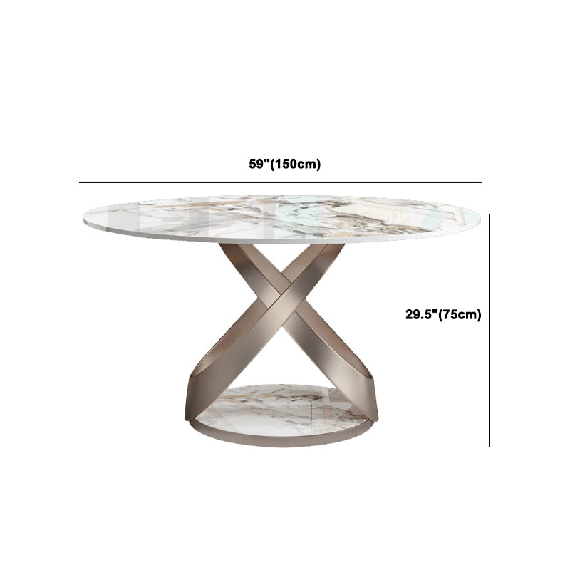 Round Dining Table Set 1/4/5/7 Pcs Sintered Stone Dining Table with Upholstered Chairs