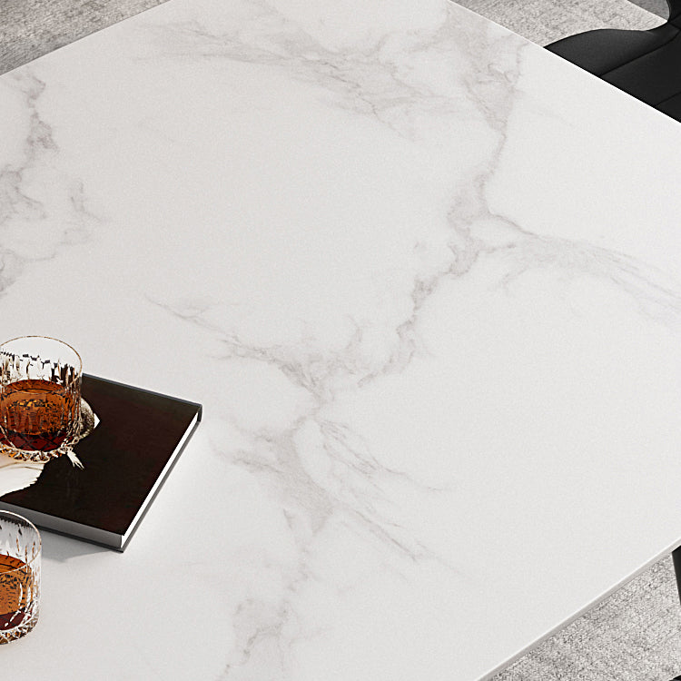 White Dining Table Set 1/2/5/7 Pcs Rectangle Dining Table with Wingback Chairs