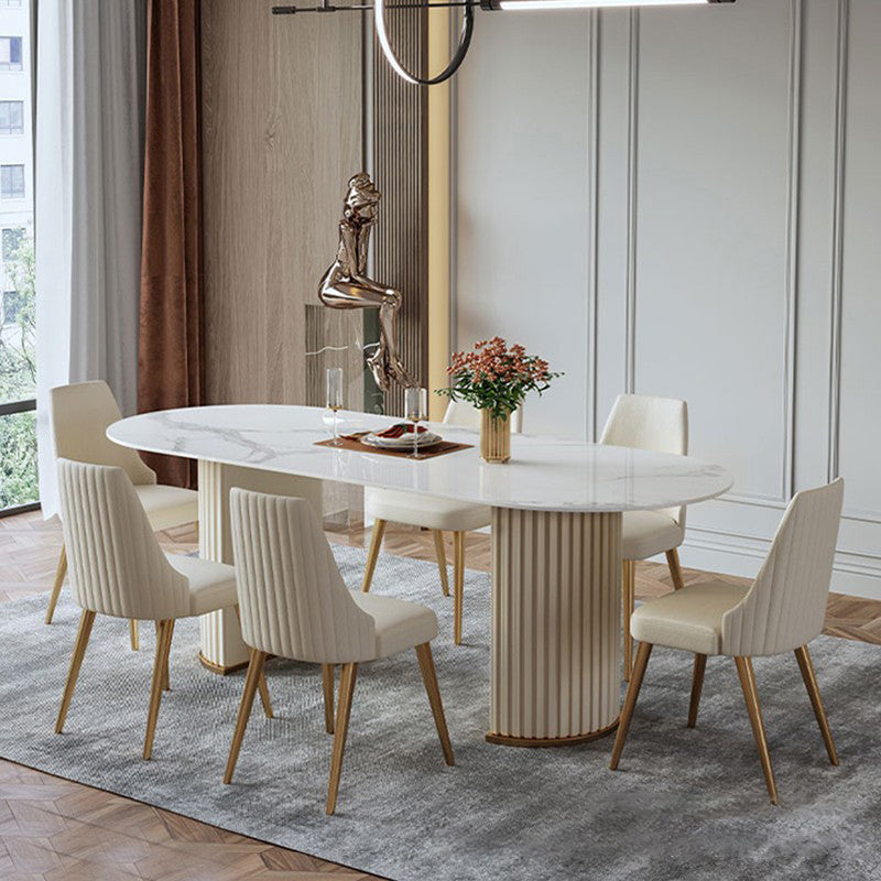 Nordic Glam Rectangle Sintered Stone Table Set 1/2/5/7 Pieces Dining Set