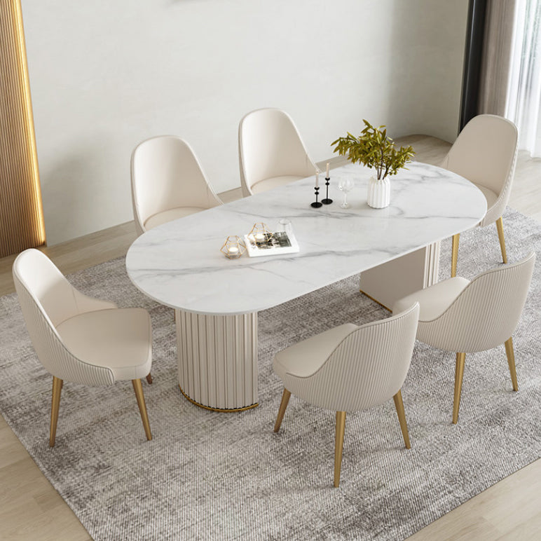 Glam White Sintered Stone Dining Table Set Oval 1/2/5/7 Pieces Dining Set for Home Use