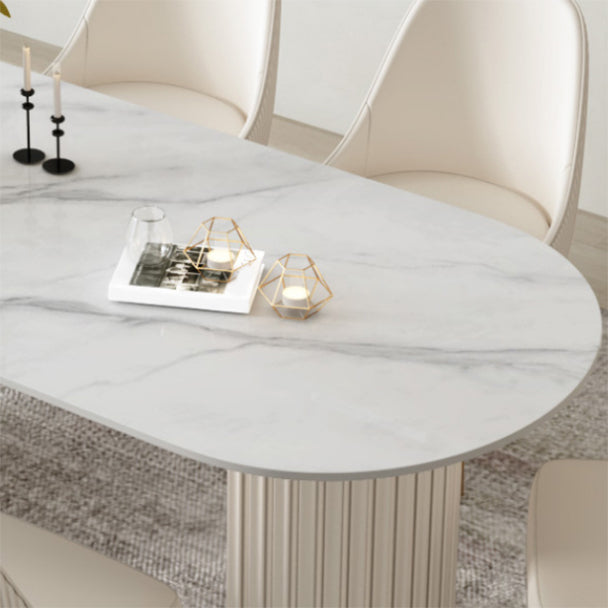 Glam White Sintered Stone Dining Table Set Oval 1/2/5/7 Pieces Dining Set for Home Use
