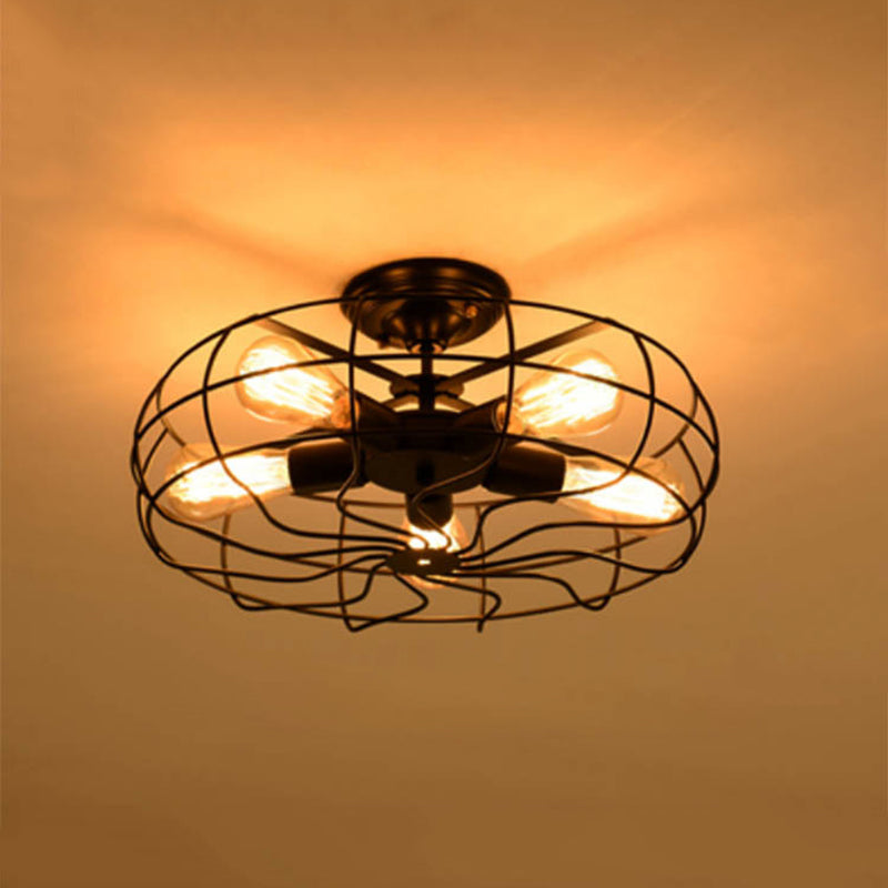 Industrial Style Flush Mount Metal Ceiling Light in Black for Hallway