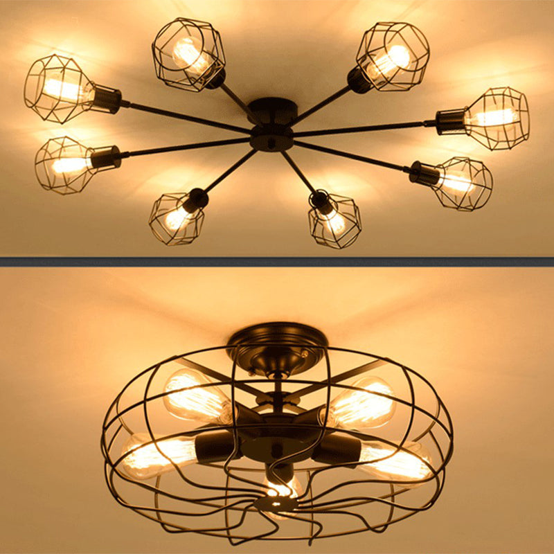 Industrial Style Flush Mount Metal Ceiling Light in Black for Hallway