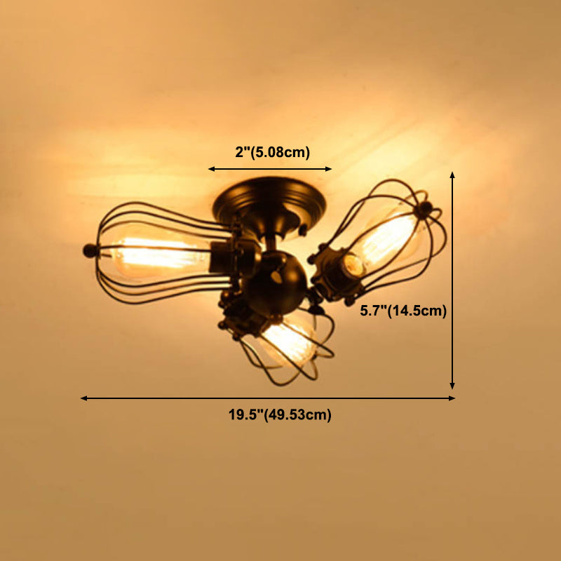Industrial Style Flush Mount Metal Ceiling Light in Black for Hallway