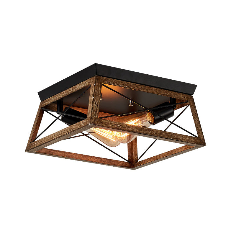 Metal Square Flush Mount Lamp Industrial Style 2 Lights Flush Ceiling Lights