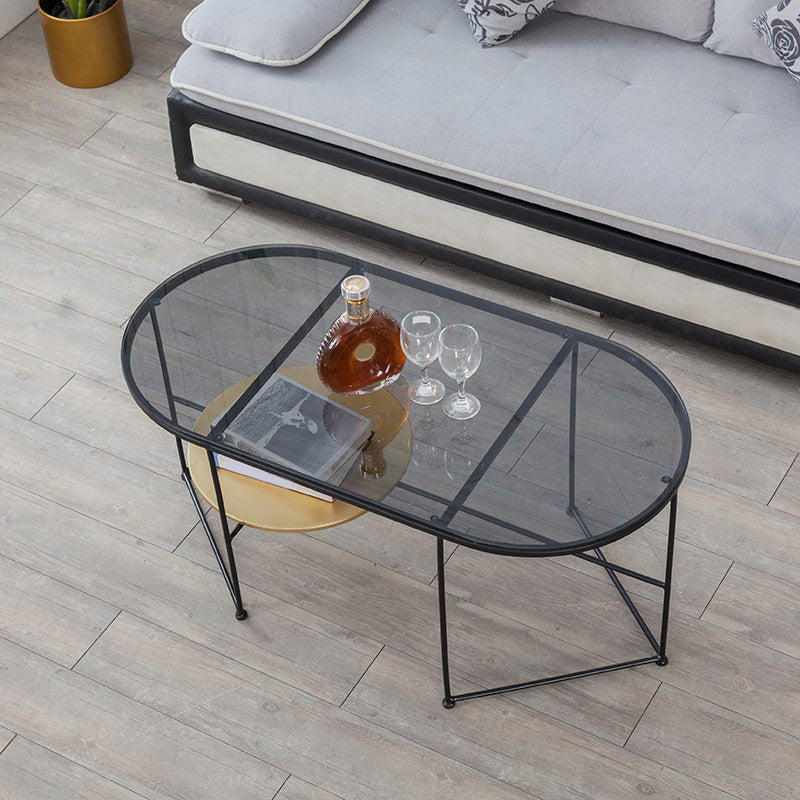 Modern X-Base Coffee Cocktail Table Glass Top Coffee Cocktail Table for Living Room