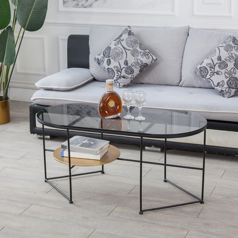 Modern X-Base Coffee Cocktail Table Glass Top Coffee Cocktail Table for Living Room