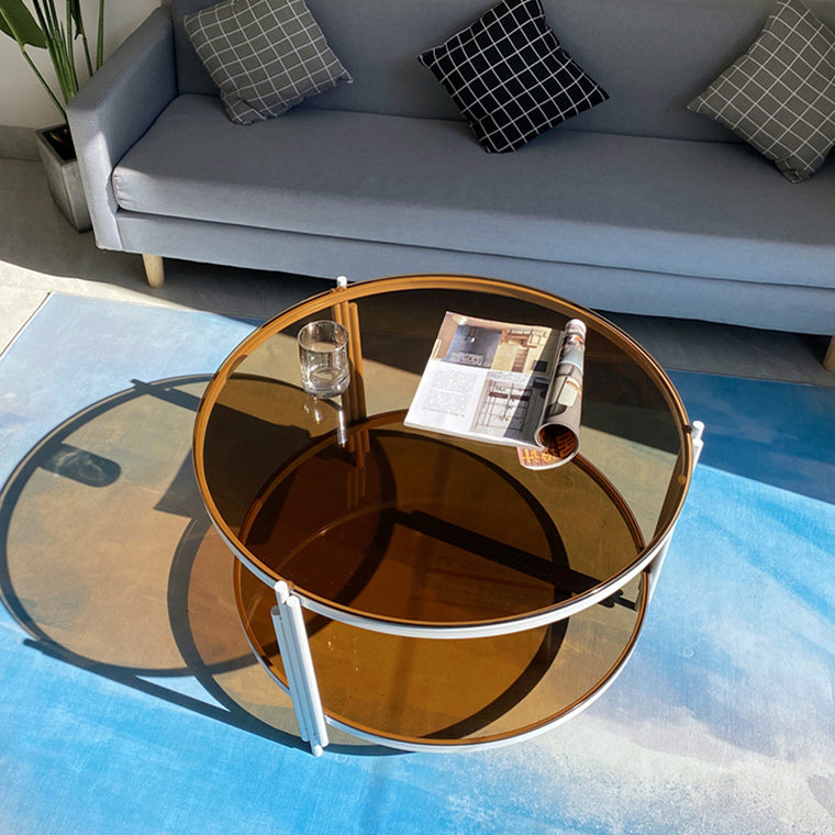 Modern Round Coffee Table 3 Legs Glass Top Coffee Cocktail Table for Living Room