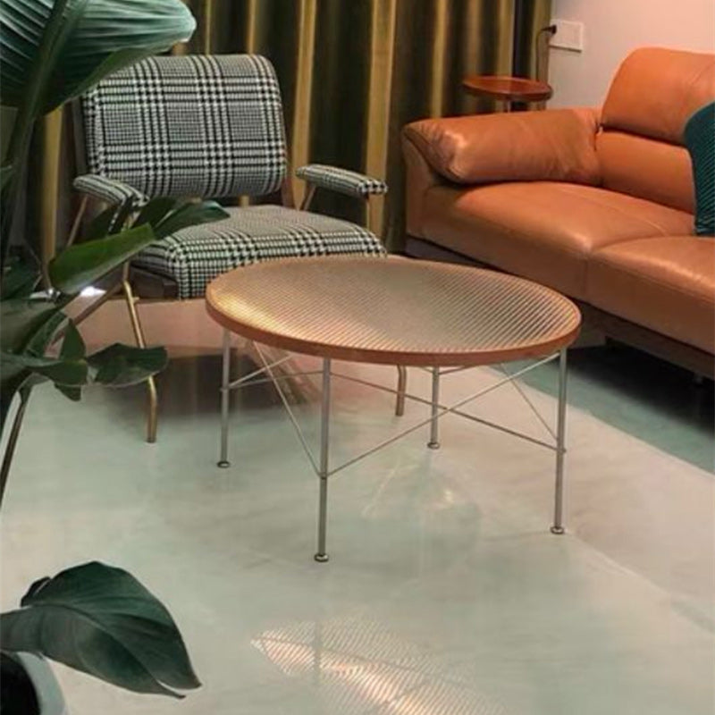 Modern Cross Legs Coffee Table Round Glass Top Coffee Cocktail Table for Living Room