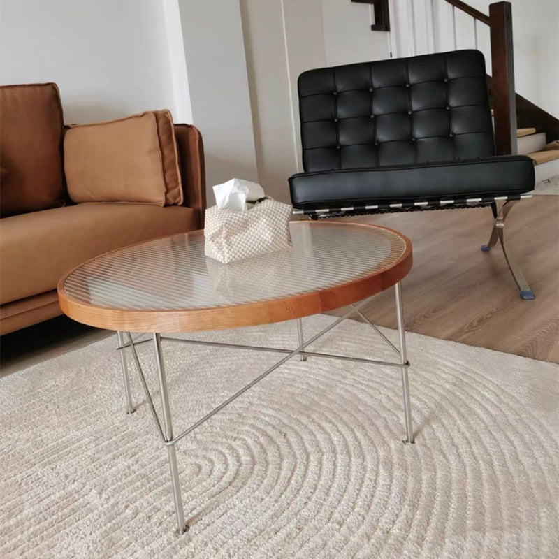 Modern Cross Legs Coffee Table Round Glass Top Coffee Cocktail Table for Living Room