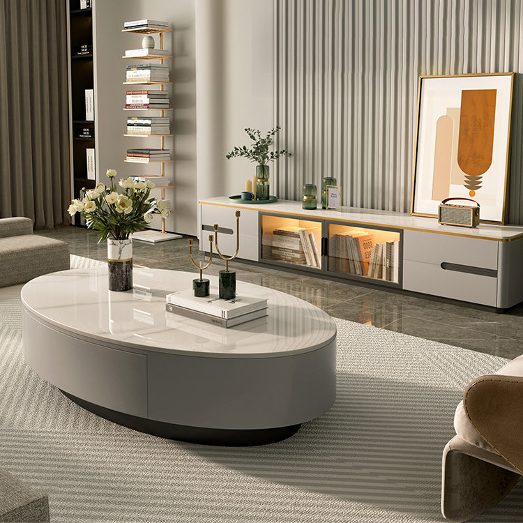 Glam Slate Coffee Cocktail Table Frame Oval Pedestal Coffee Table for Home