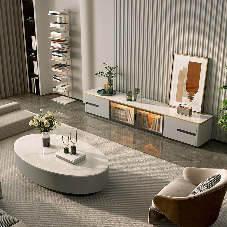 Glam Slate Coffee Cocktail Table Frame Oval Pedestal Coffee Table for Home