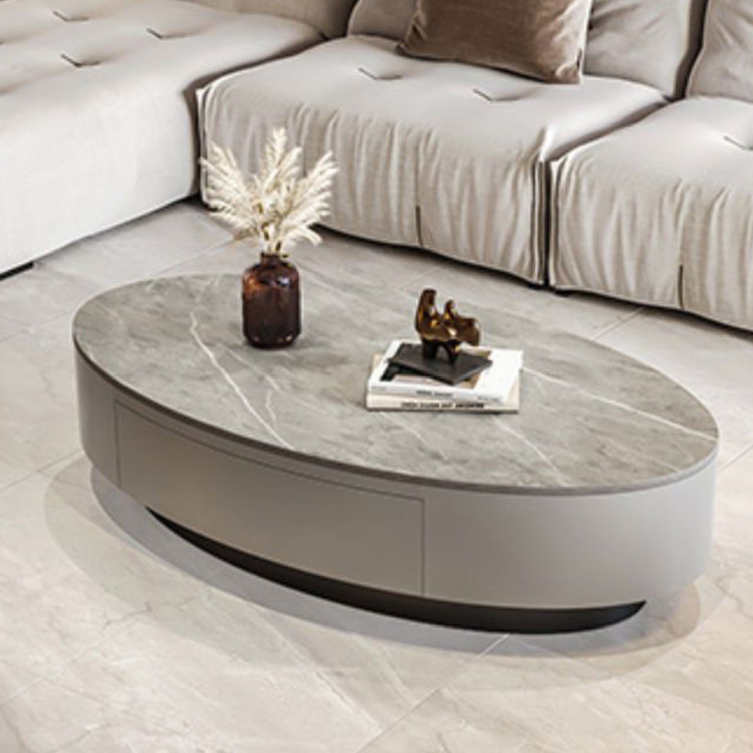 Glam Slate Coffee Cocktail Table Frame Oval Pedestal Coffee Table for Home