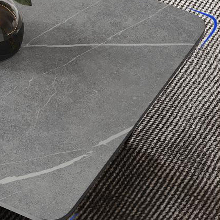 15.7" H Rectangle Slate Coffee Table Metal 4 Legs Cocktail Table with Shelf