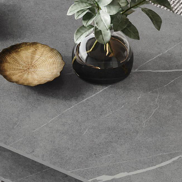 15.7" H Rectangle Slate Coffee Table Metal 4 Legs Cocktail Table with Shelf